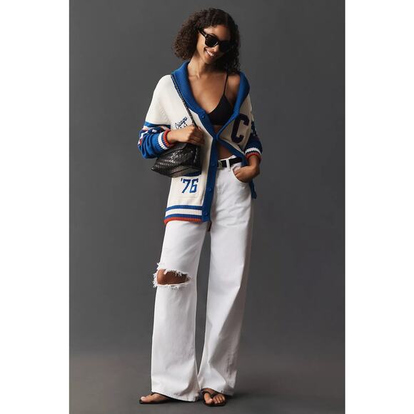 nwt ANTHROPOLOGIE x CHICAGO CUBS mlb collab collegiate cardigan sweater - Picture 3 of 5